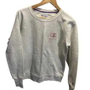 Champion Medium Gray Sweatshirt Houndstooth Logo Crew Neck Cotton Blend Pullover